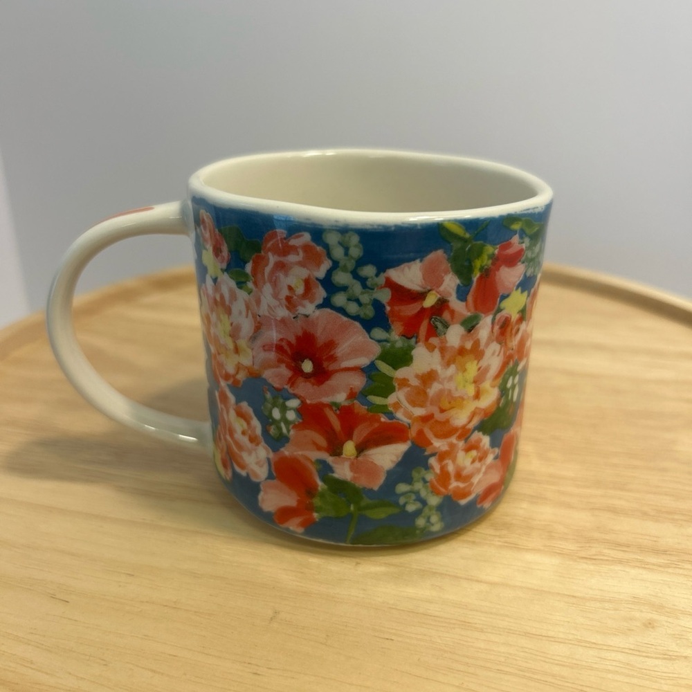 Anthropologie Dawn Monogram Mug Initial C Watercolor Blooms Blue Coral - Picture 4 of 7